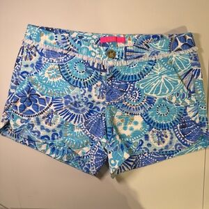 Lilly Pulitzer Callahan Shorts Blue Print Fringe Trim Size 4